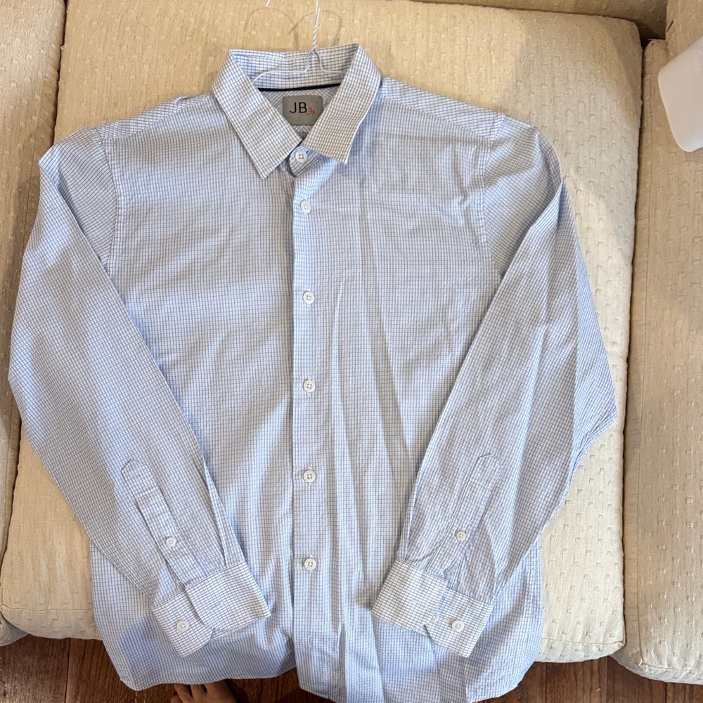 Boys Light Blue Check Button Down Shirt